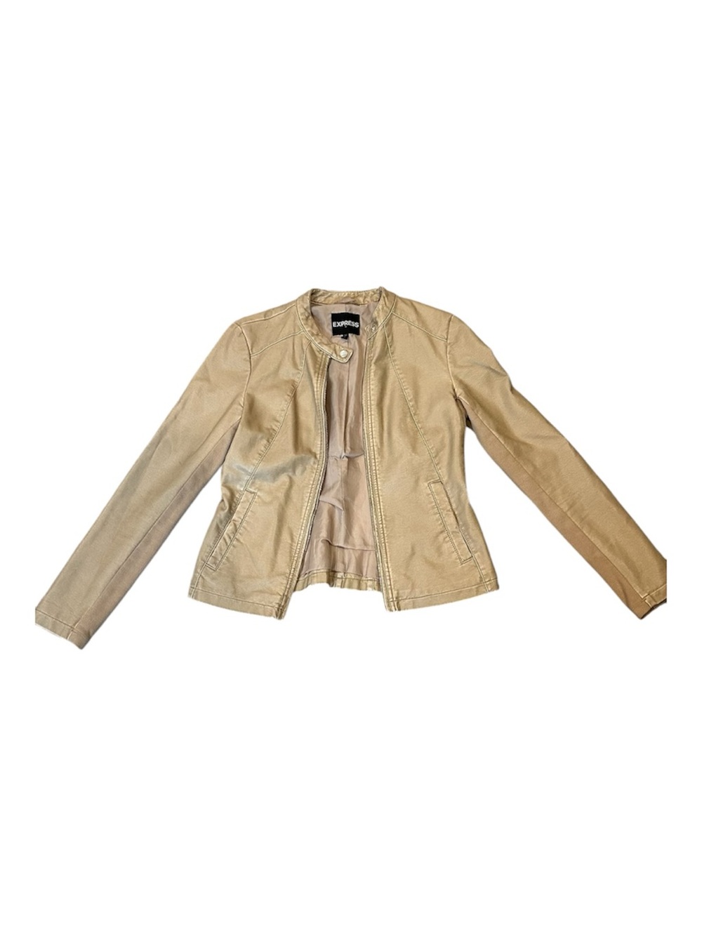 Express Women's Light Tan Leather Zip-Front Jacket
